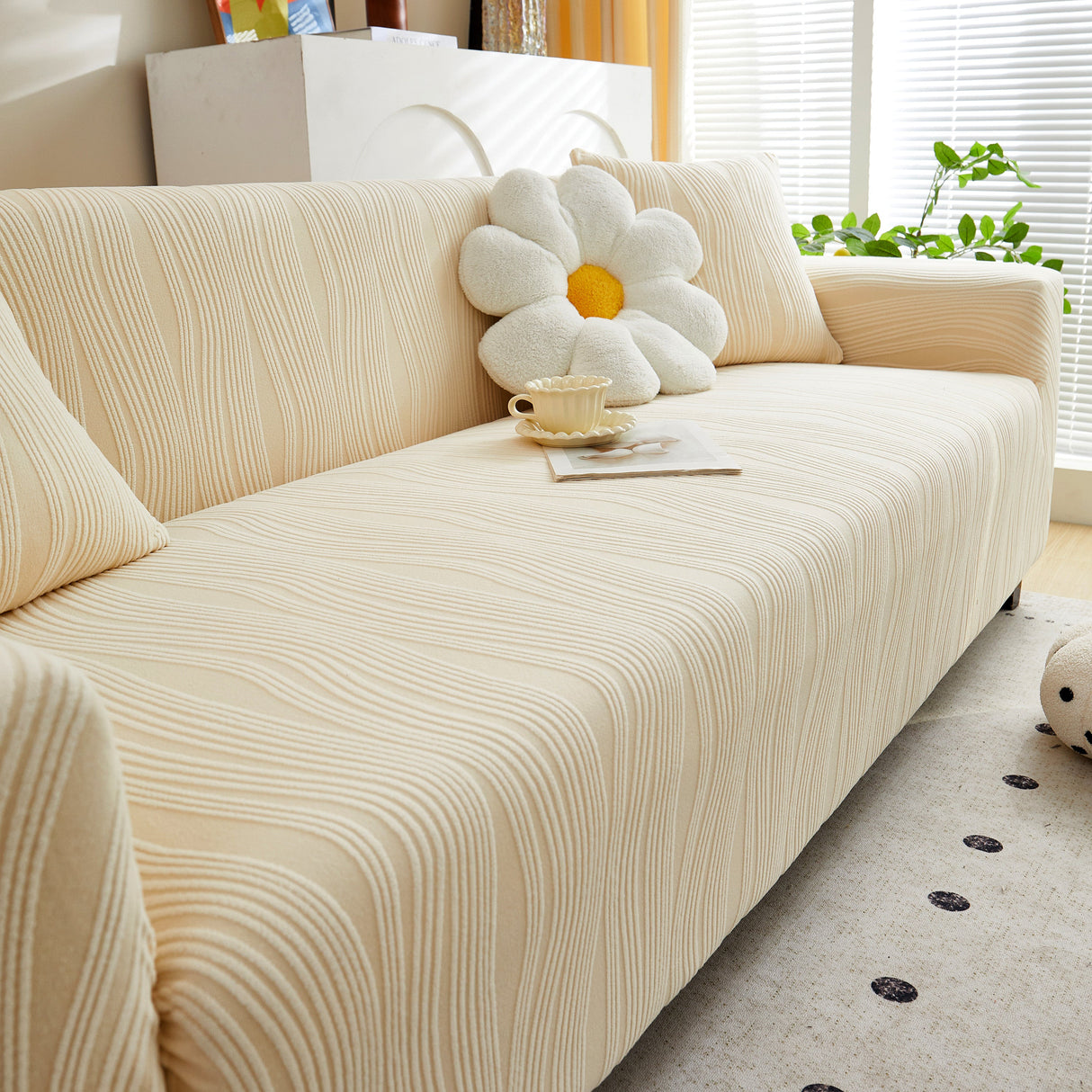 Textured Wave Stretch Sofa Couch Cover, Soft Washable Spandex Furniture Slipcovers