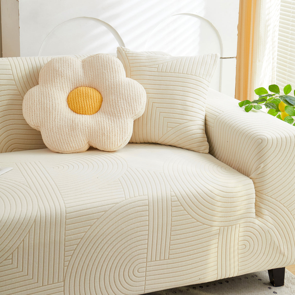 Fleece Stretch Sofa Slipcover Washable Soft Spandex Couch Cover Furniture Protector