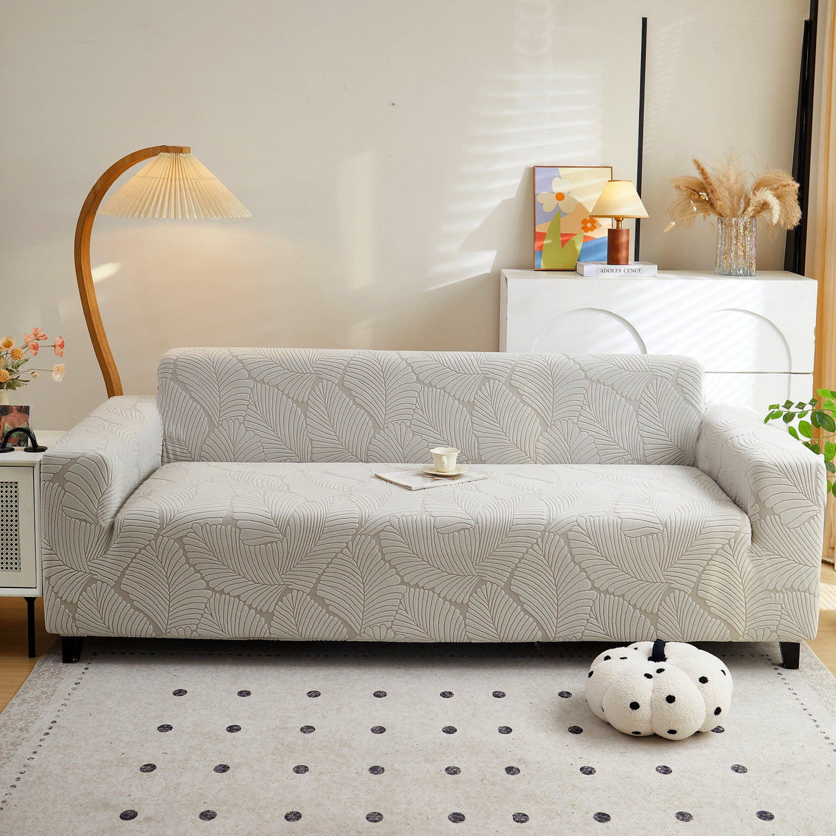 Jacquard Leaf Stretch Sofa Protector Cover Soft Washable Spandex Couch Slipcover