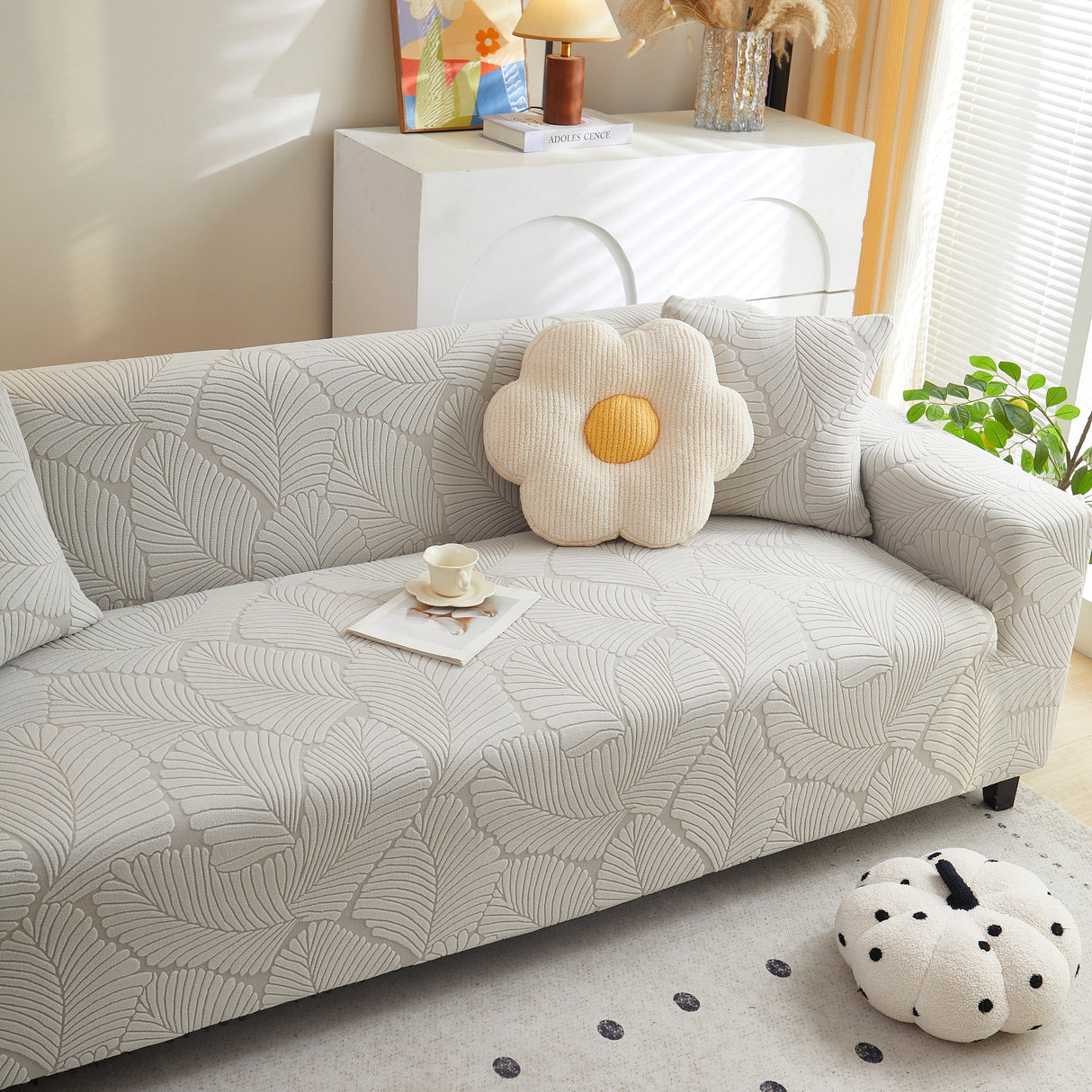 Jacquard Leaf Stretch Sofa Protector Cover Soft Washable Spandex Couch Slipcover