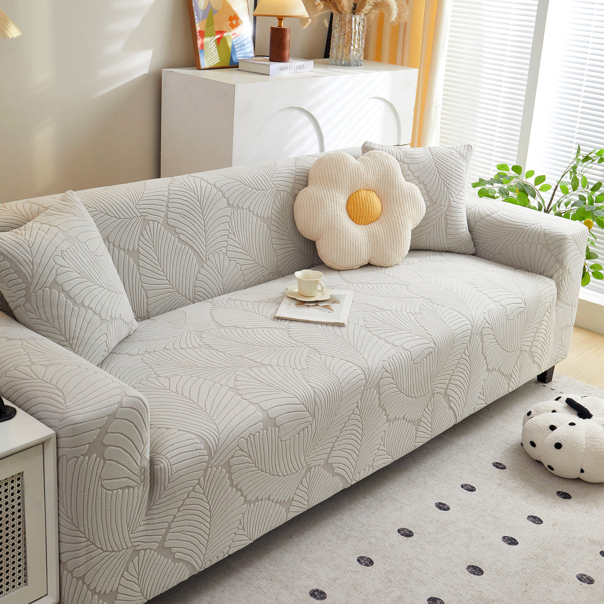Jacquard Leaf Stretch Sofa Protector Cover Soft Washable Spandex Couch Slipcover