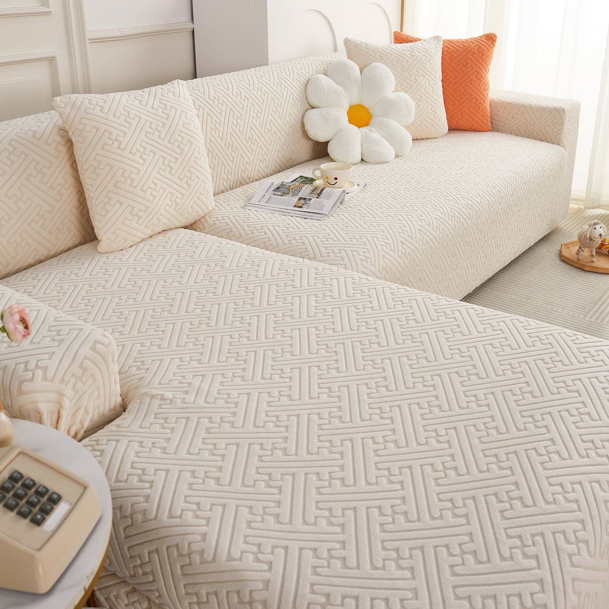 L Shape Sectional Sofa Cover Soft Stretch Furniture Protector Couch Slipcover with 1pcs Free Pillowcases