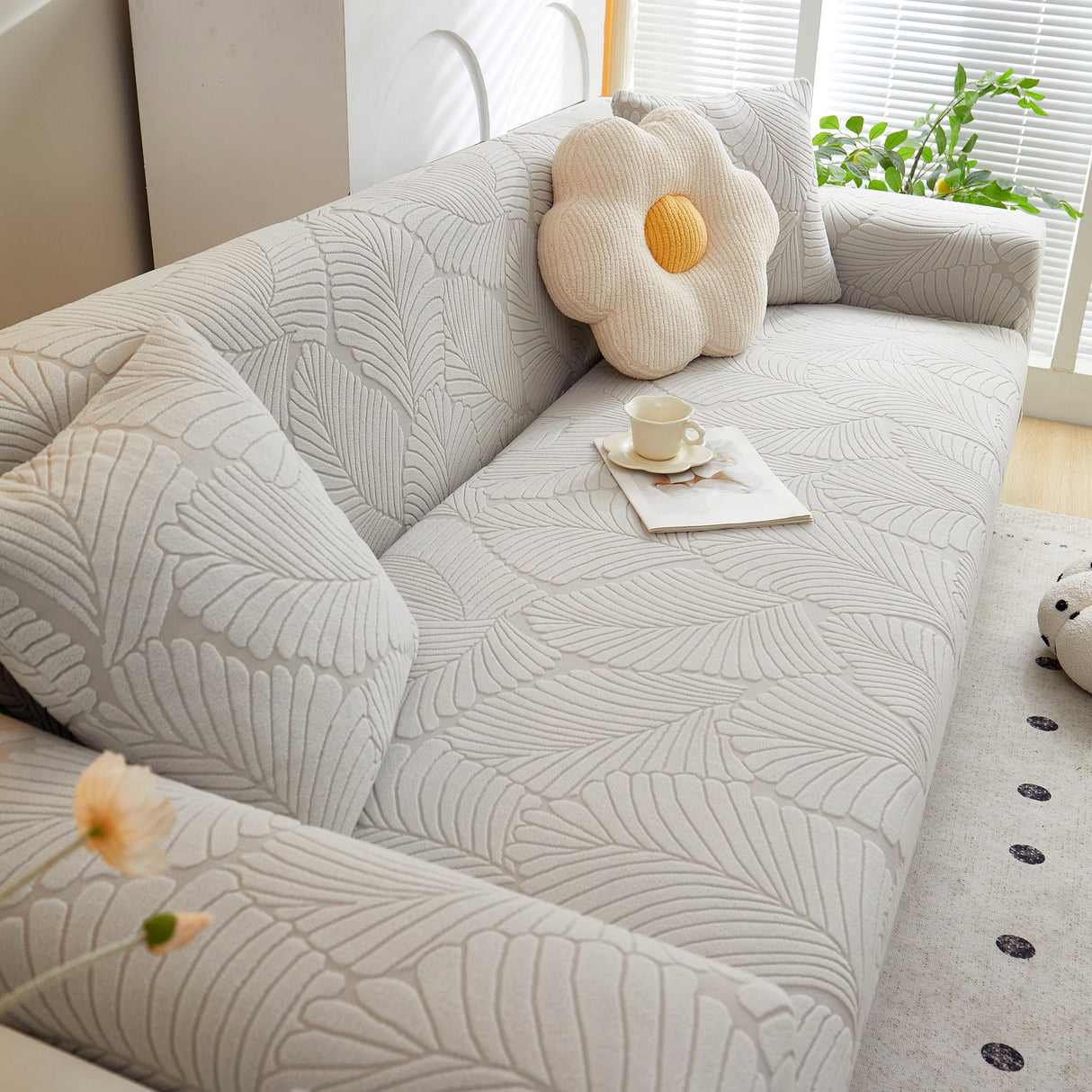 Jacquard Leaf Stretch Sofa Protector Cover Soft Washable Spandex Couch Slipcover