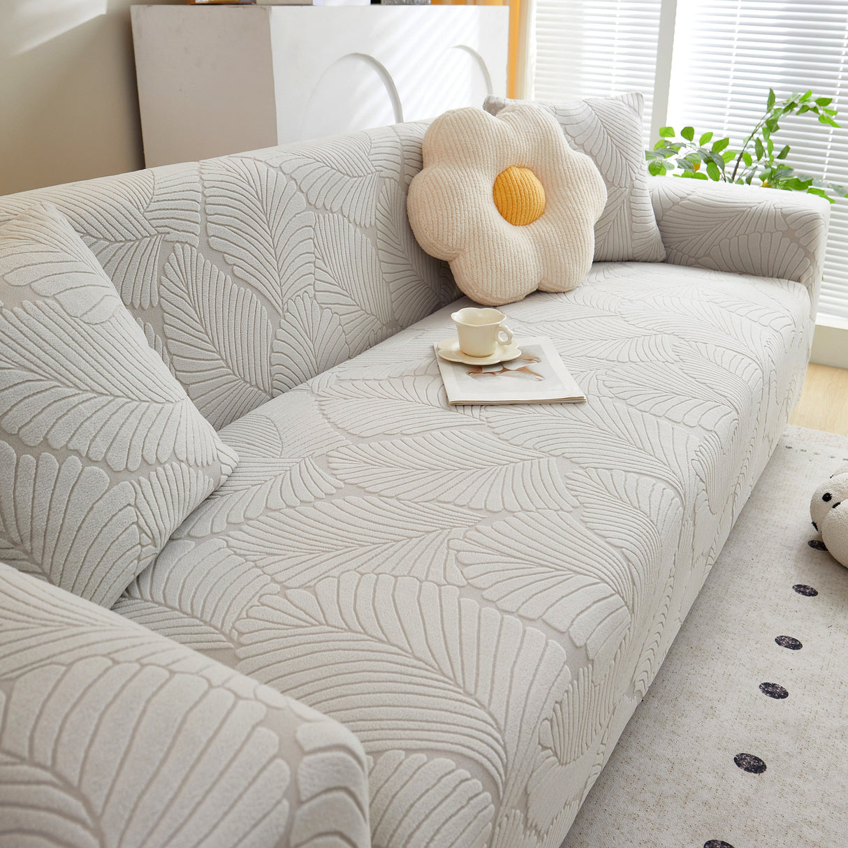 Jacquard Leaf Stretch Sofa Protector Cover Soft Washable Spandex Couch Slipcover