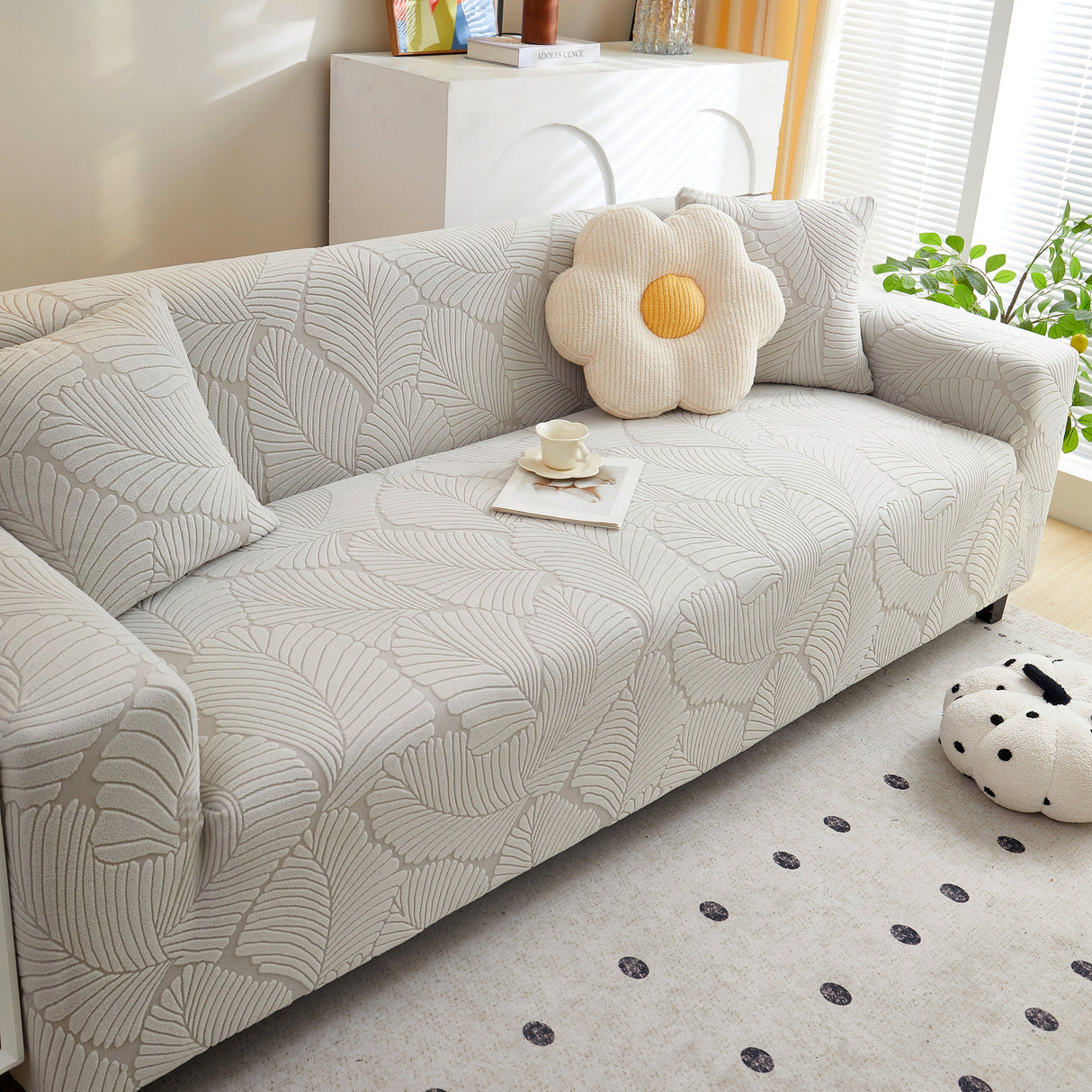 Jacquard Leaf Stretch Sofa Protector Cover Soft Washable Spandex Couch Slipcover