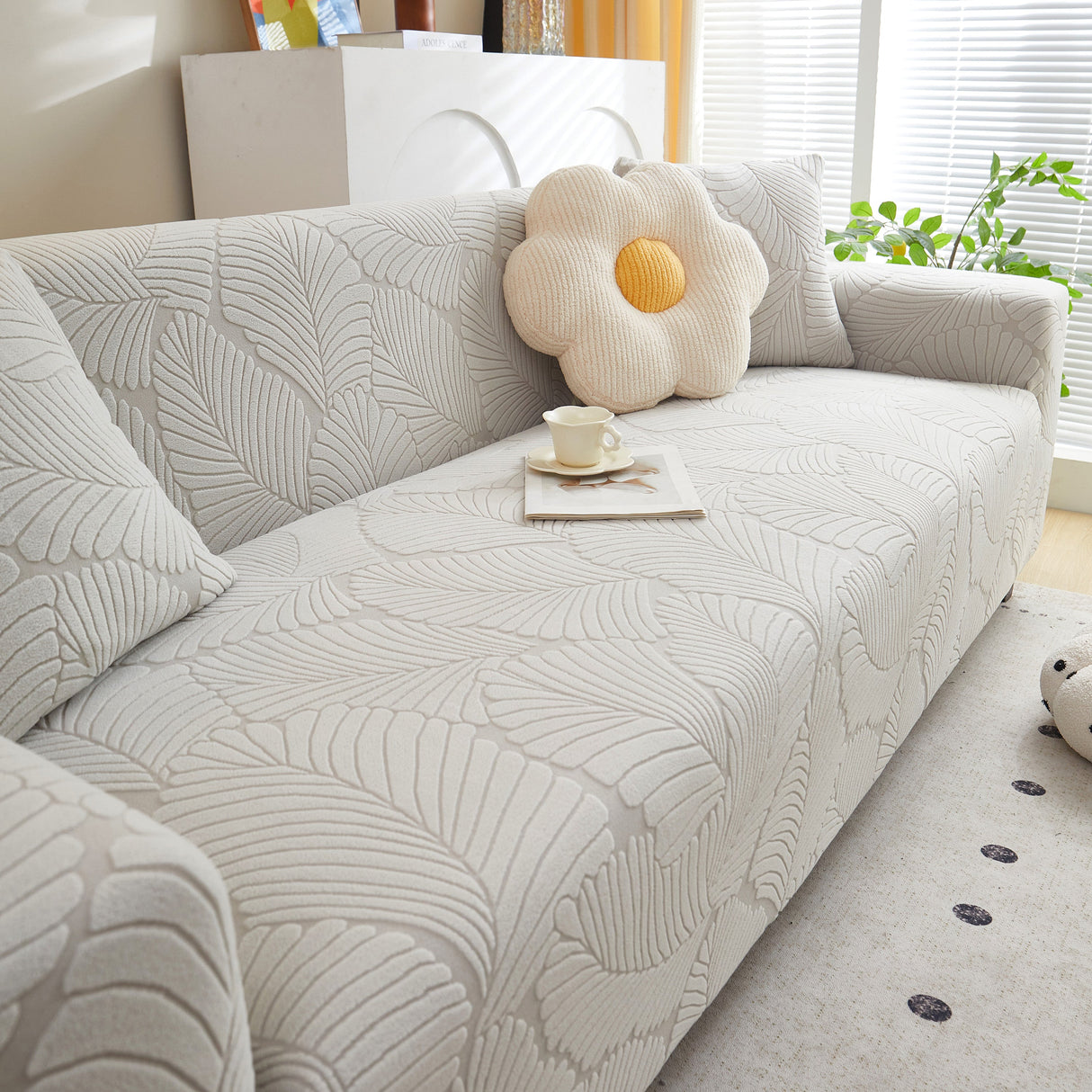 Jacquard Leaf Stretch Sofa Protector Cover Soft Washable Spandex Couch Slipcover