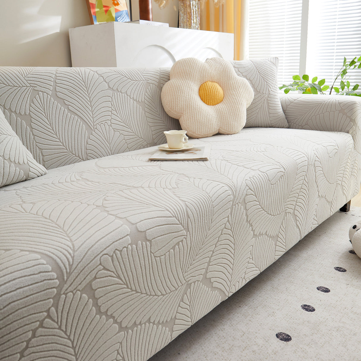 Jacquard Leaf Stretch Sofa Protector Cover Soft Washable Spandex Couch Slipcover