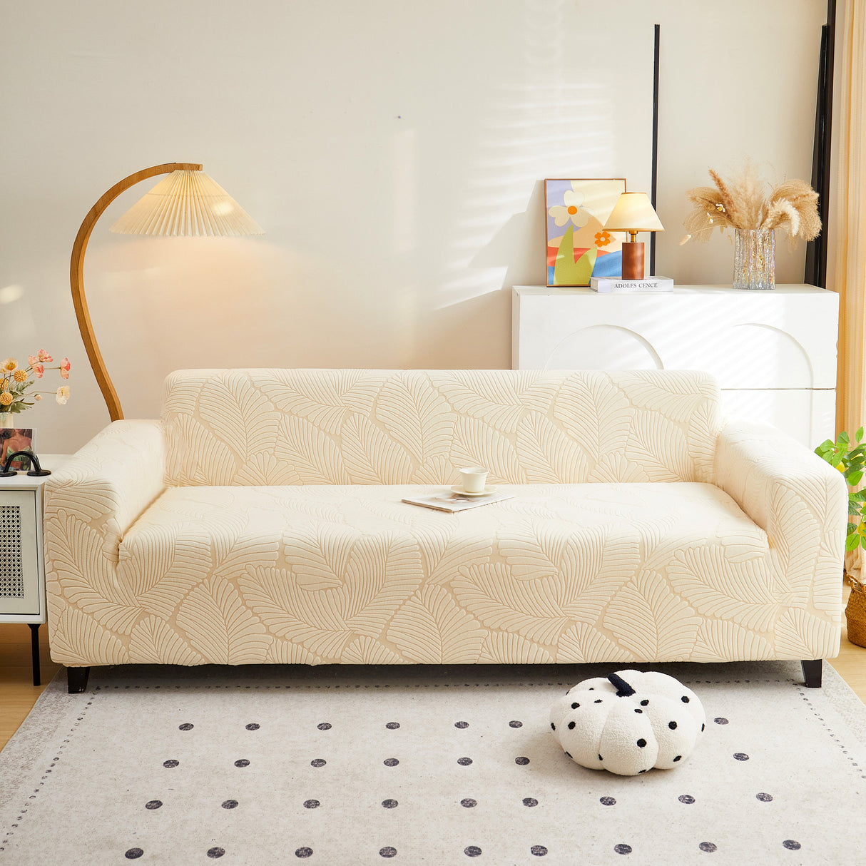 Jacquard Leaf Stretch Sofa Protector Cover Soft Washable Spandex Couch Slipcover