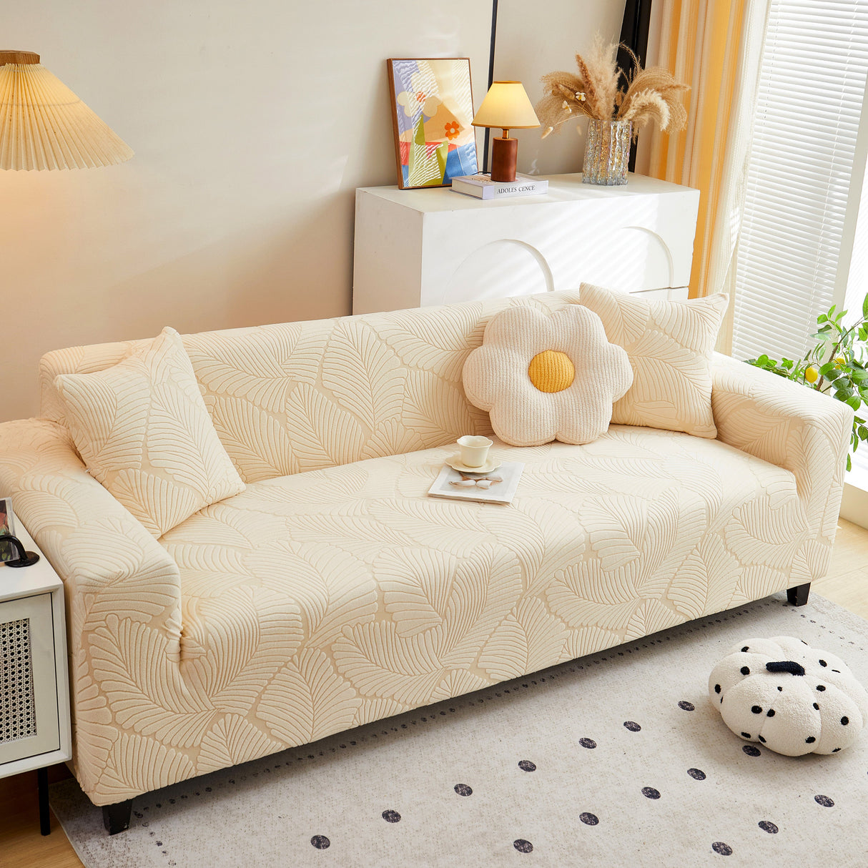 Jacquard Leaf Stretch Sofa Protector Cover Soft Washable Spandex Couch Slipcover