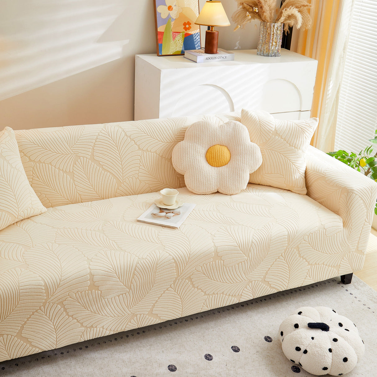 Jacquard Leaf Stretch Sofa Protector Cover Soft Washable Spandex Couch Slipcover