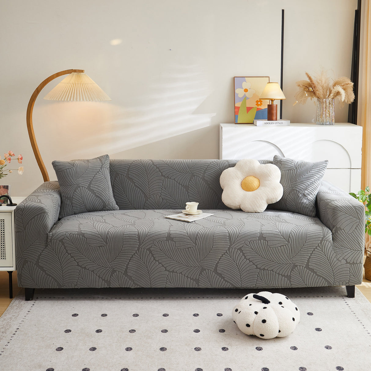 Jacquard Leaf Stretch Sofa Protector Cover Soft Washable Spandex Couch Slipcover