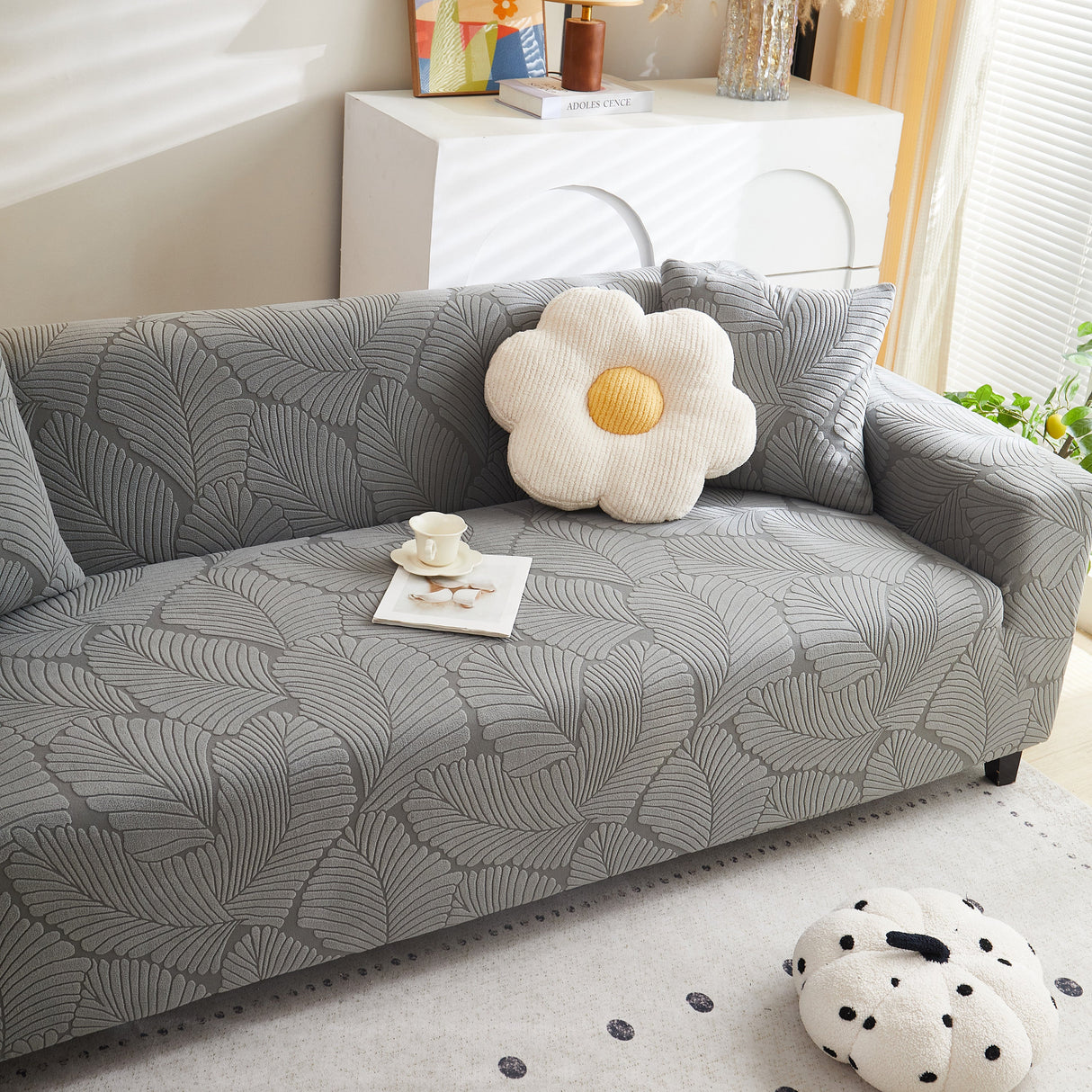 Jacquard Leaf Stretch Sofa Protector Cover Soft Washable Spandex Couch Slipcover