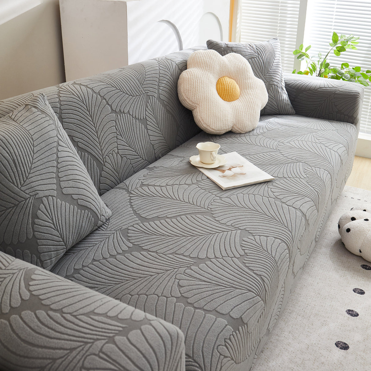 Jacquard Leaf Stretch Sofa Protector Cover Soft Washable Spandex Couch Slipcover