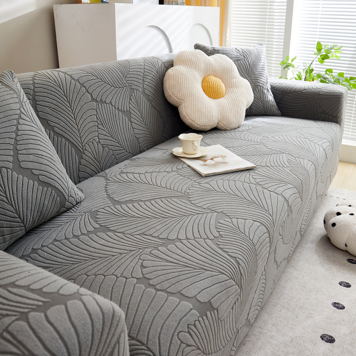 Jacquard Leaf Stretch Sofa Protector Cover Soft Washable Spandex Couch Slipcover