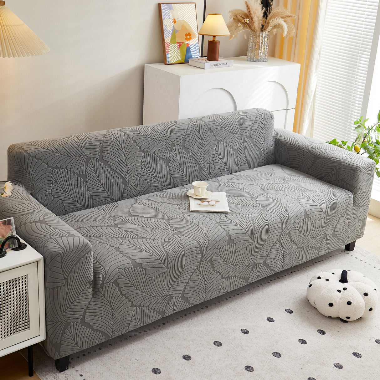 Jacquard Leaf Stretch Sofa Protector Cover Soft Washable Spandex Couch Slipcover