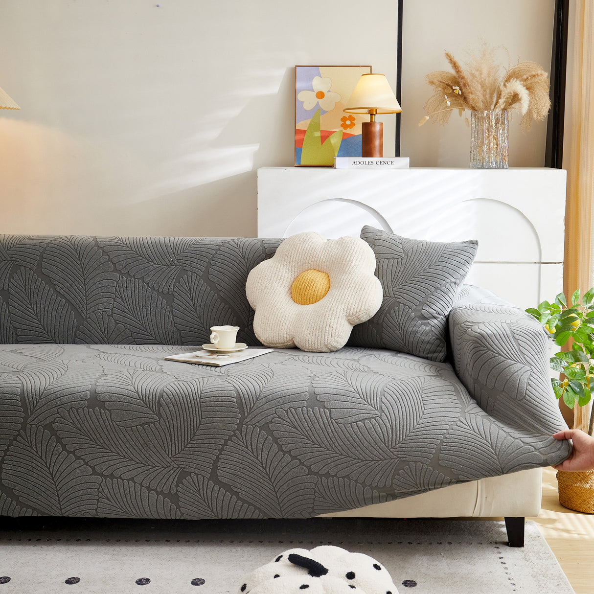 Jacquard Leaf Stretch Sofa Protector Cover Soft Washable Spandex Couch Slipcover