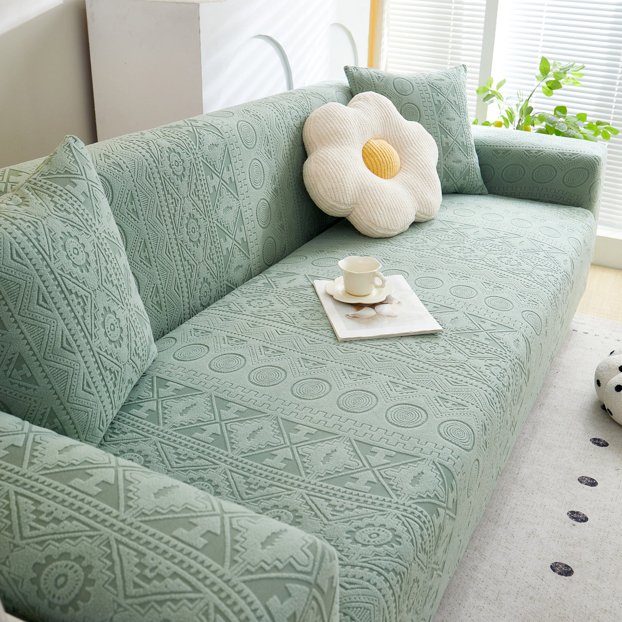 Embossed Geometric Elastic Sofa Cover Boho Stylish Decorative Furniture Covers
