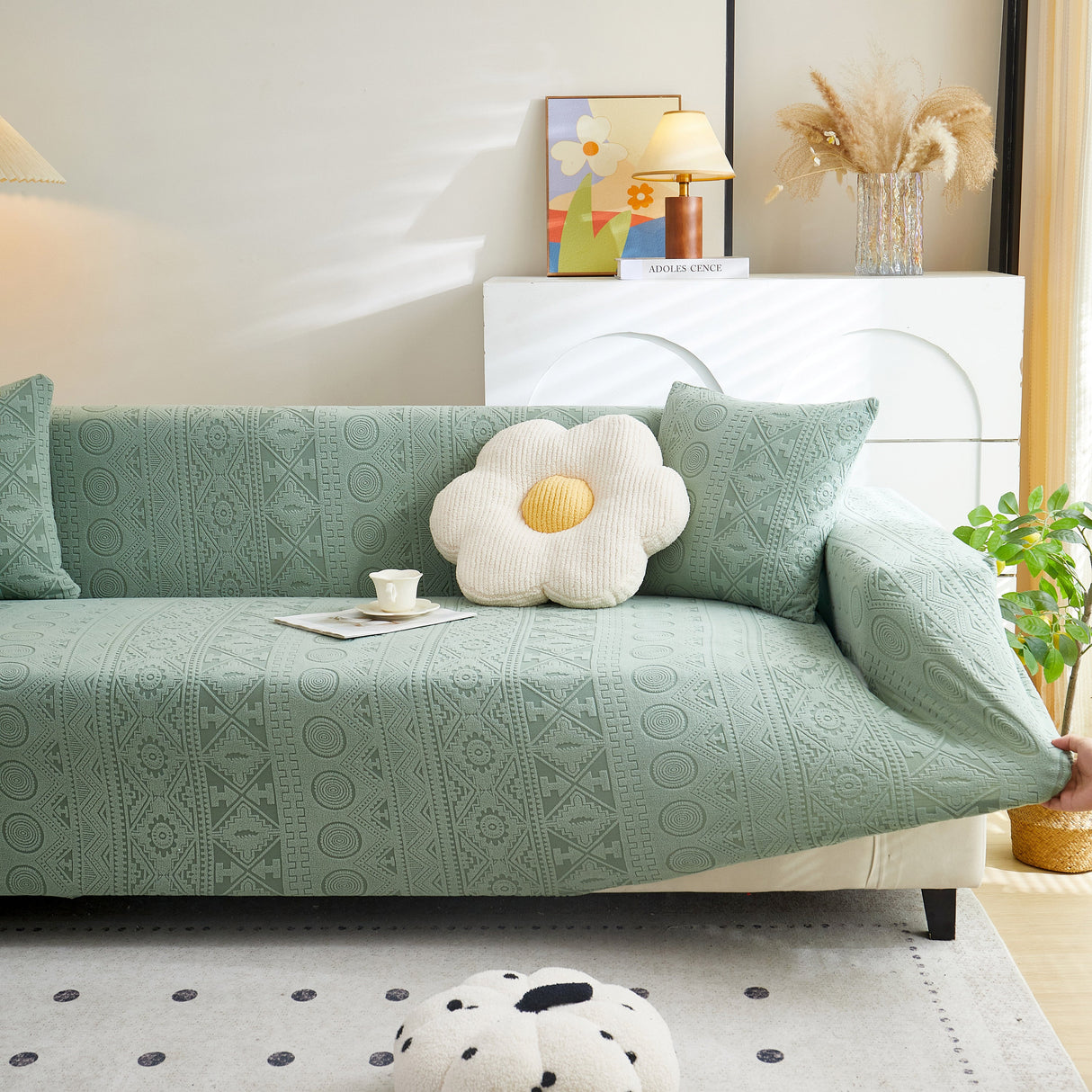 Embossed Geometric Elastic Sofa Cover Boho Stylish Decorative Furniture Covers