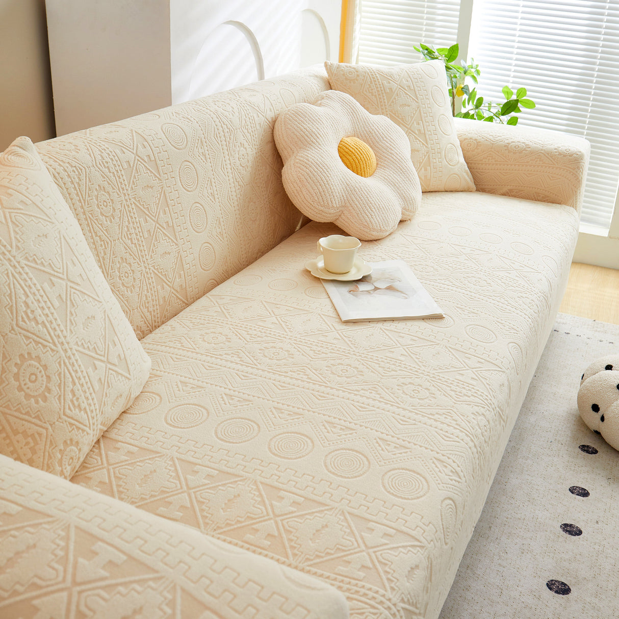 Embossed Geometric Elastic Sofa Cover Boho Stylish Decorative Furniture Covers