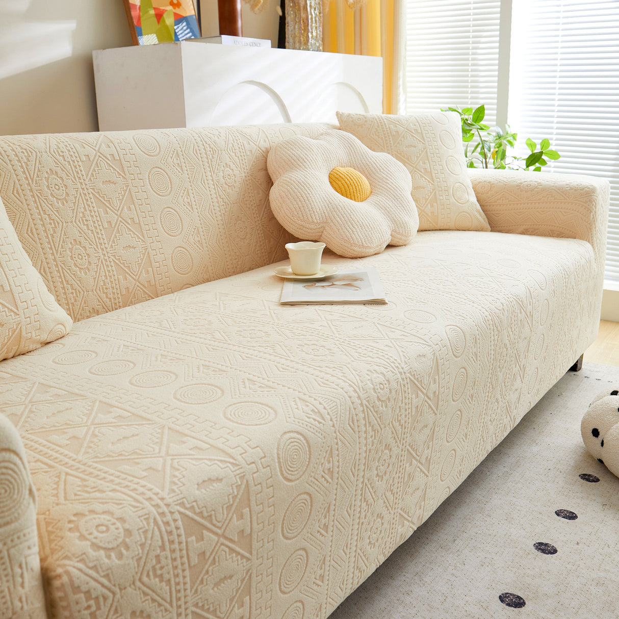 Embossed Geometric Elastic Sofa Cover Boho Stylish Decorative Furniture Covers
