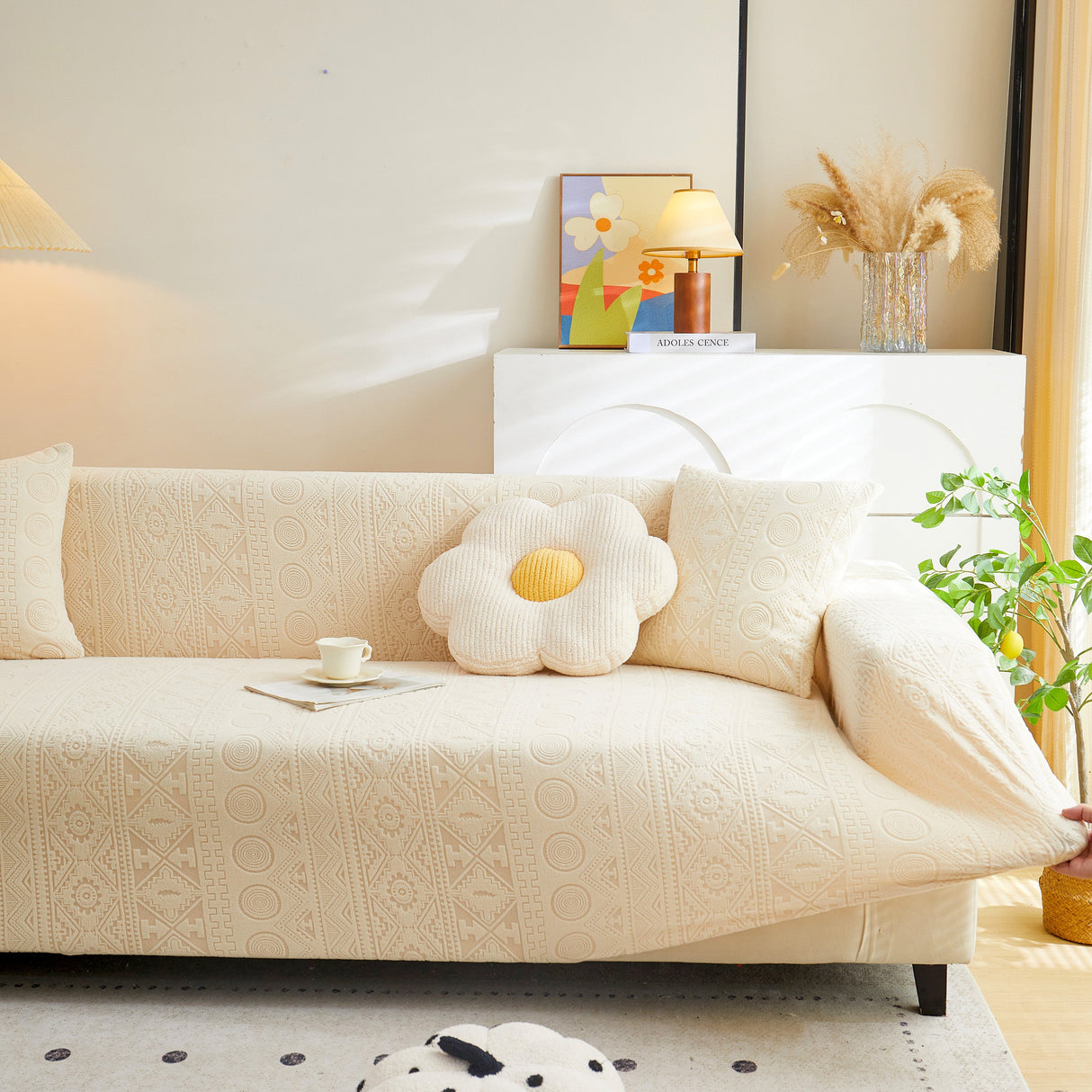 Embossed Geometric Elastic Sofa Cover Boho Stylish Decorative Furniture Covers