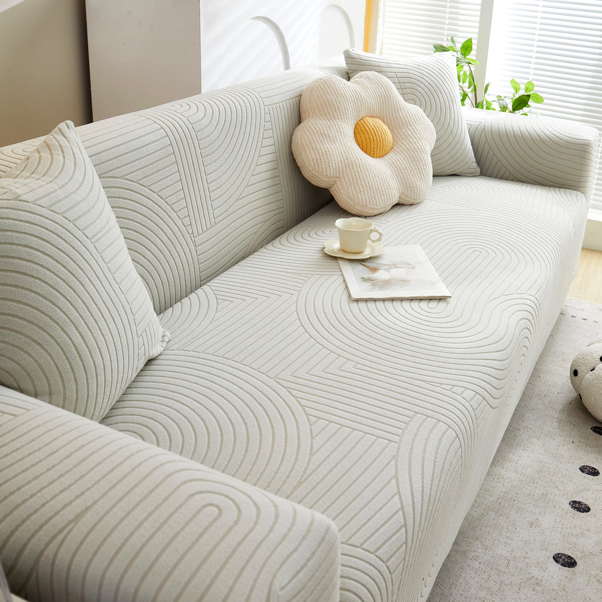 Fleece Stretch Sofa Slipcover Washable Soft Spandex Couch Cover Furniture Protector