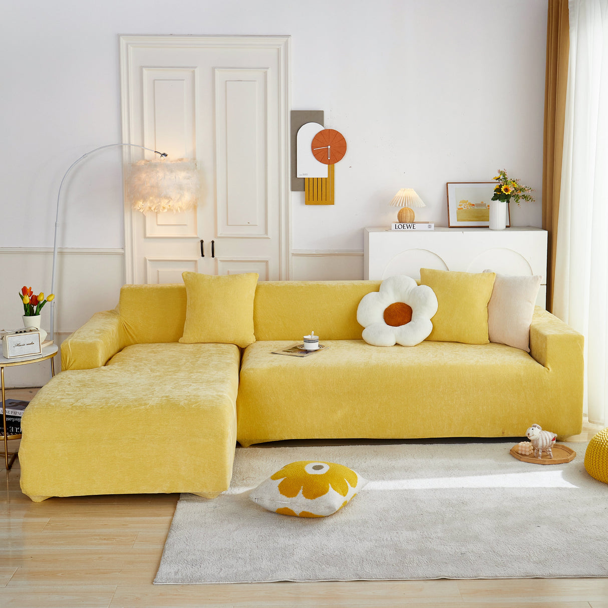 L Shape Couch Cover Stretch Soft Sectional Sofa Cover Furniture Protector Slipcover for Couch with 1pcs Free Pillowcases