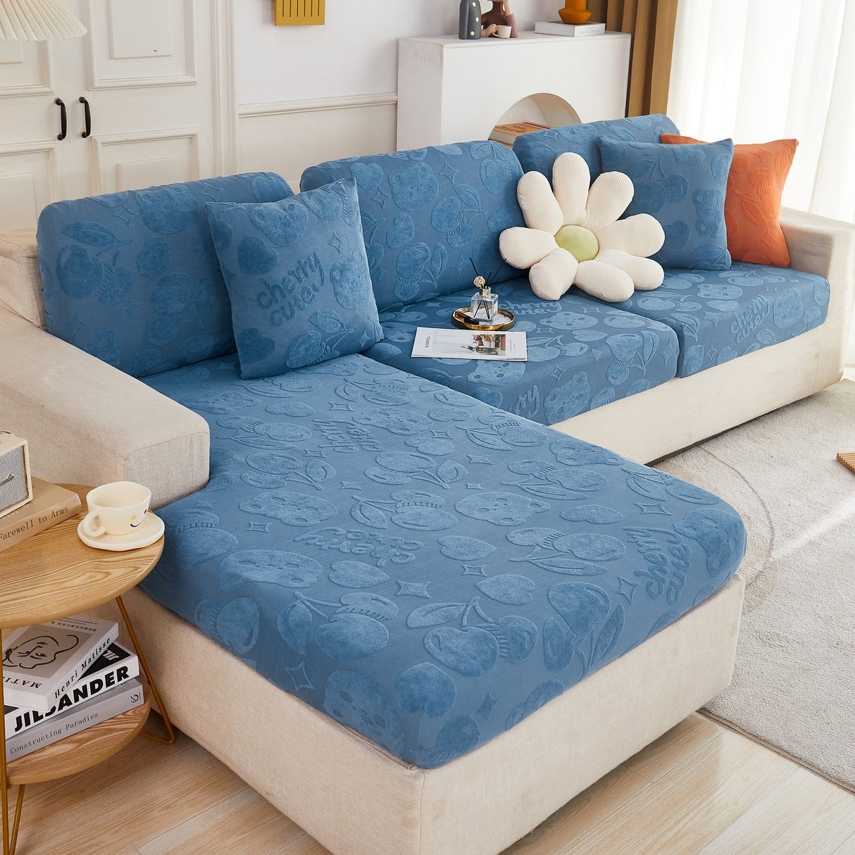 Cherry Cute Cooling Silk Fabric Stretch Couch Cushion Covers, Non-Slip Furniture Protector for Kids