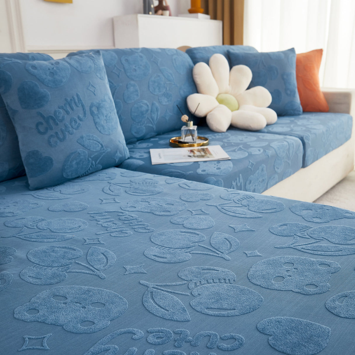 Cherry Cute Cooling Silk Fabric Stretch Couch Cushion Covers, Non-Slip Furniture Protector for Kids