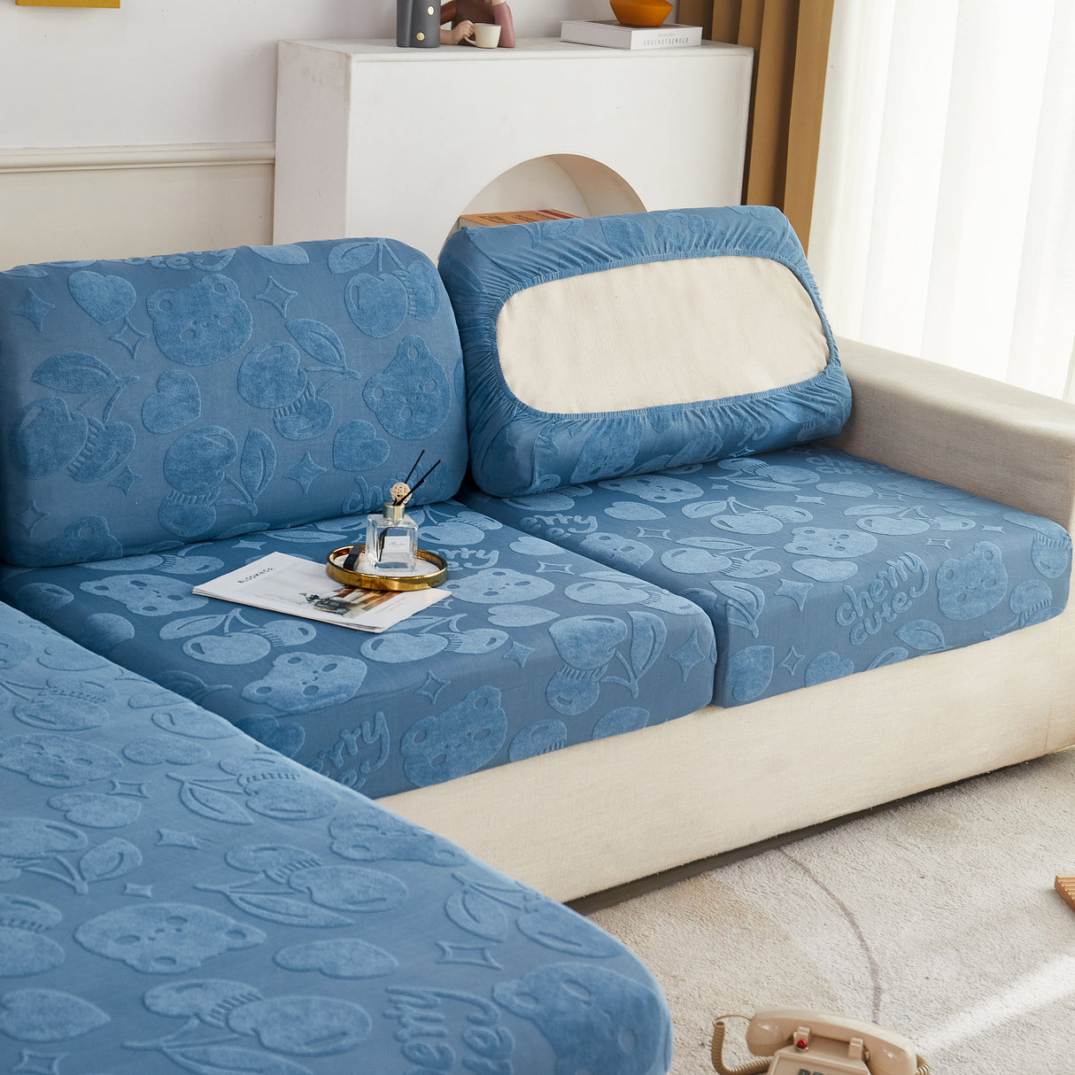 Cherry Cute Cooling Silk Fabric Stretch Couch Cushion Covers, Non-Slip Furniture Protector for Kids