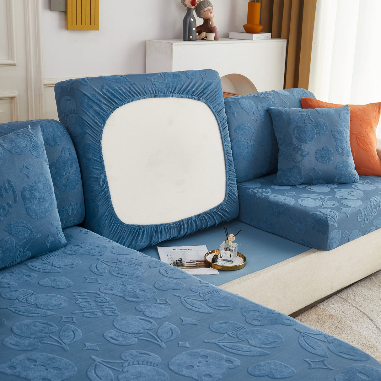 Cherry Cute Cooling Silk Fabric Stretch Couch Cushion Covers, Non-Slip Furniture Protector for Kids