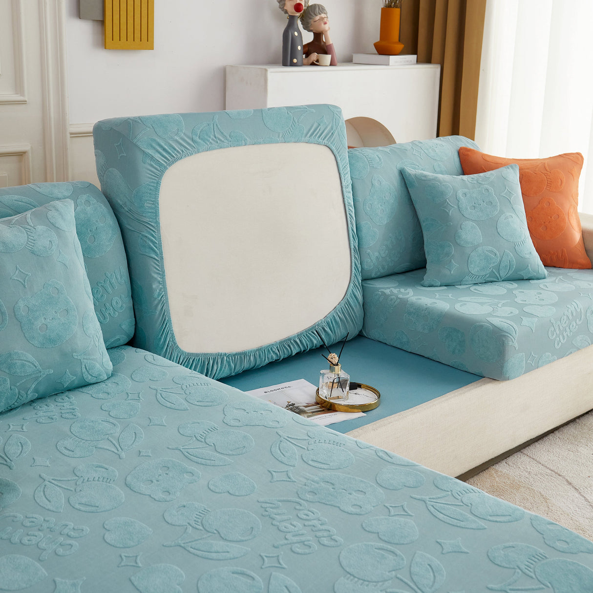 Cherry Cute Cooling Silk Fabric Stretch Couch Cushion Covers, Non-Slip Furniture Protector for Kids