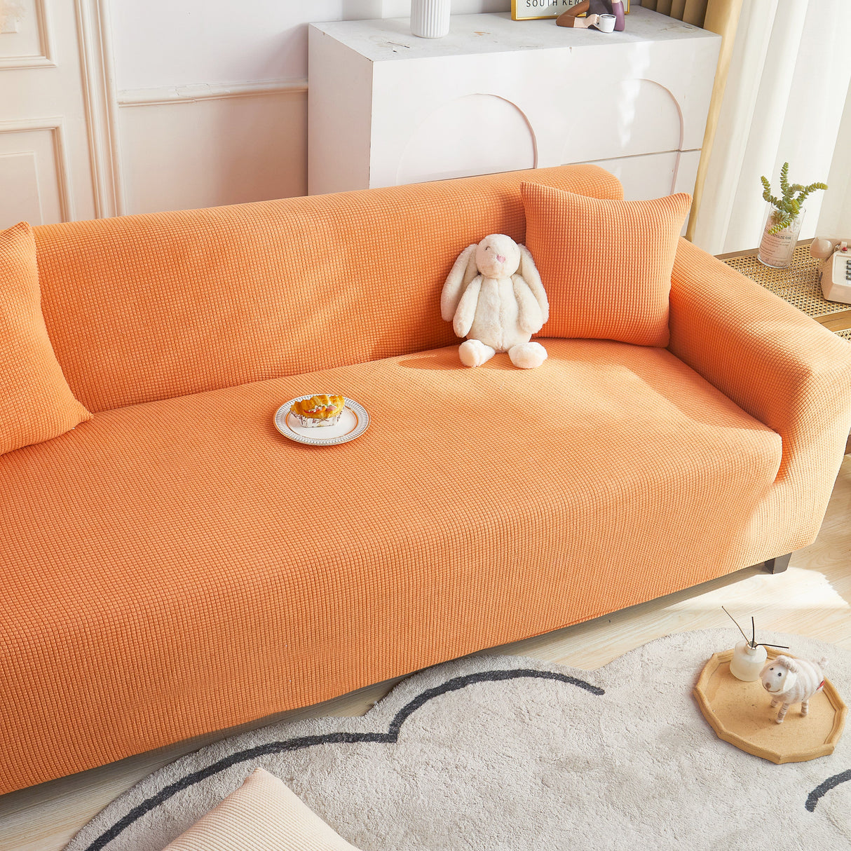 Grid Textured Stretch Sofa Cover, Soft Elastic Slipcover for Couch Protection