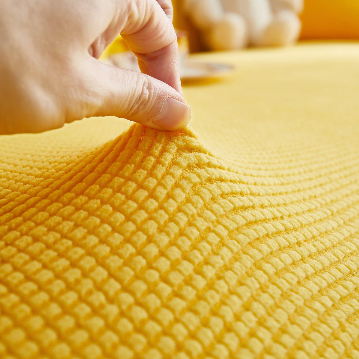 Grid Textured Stretch Sofa Cover, Soft Elastic Slipcover for Couch Protection