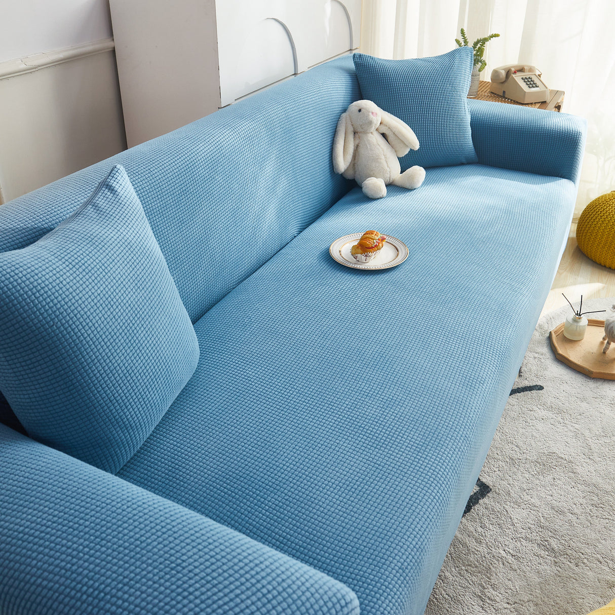 Grid Textured Stretch Sofa Cover, Soft Elastic Slipcover for Couch Protection