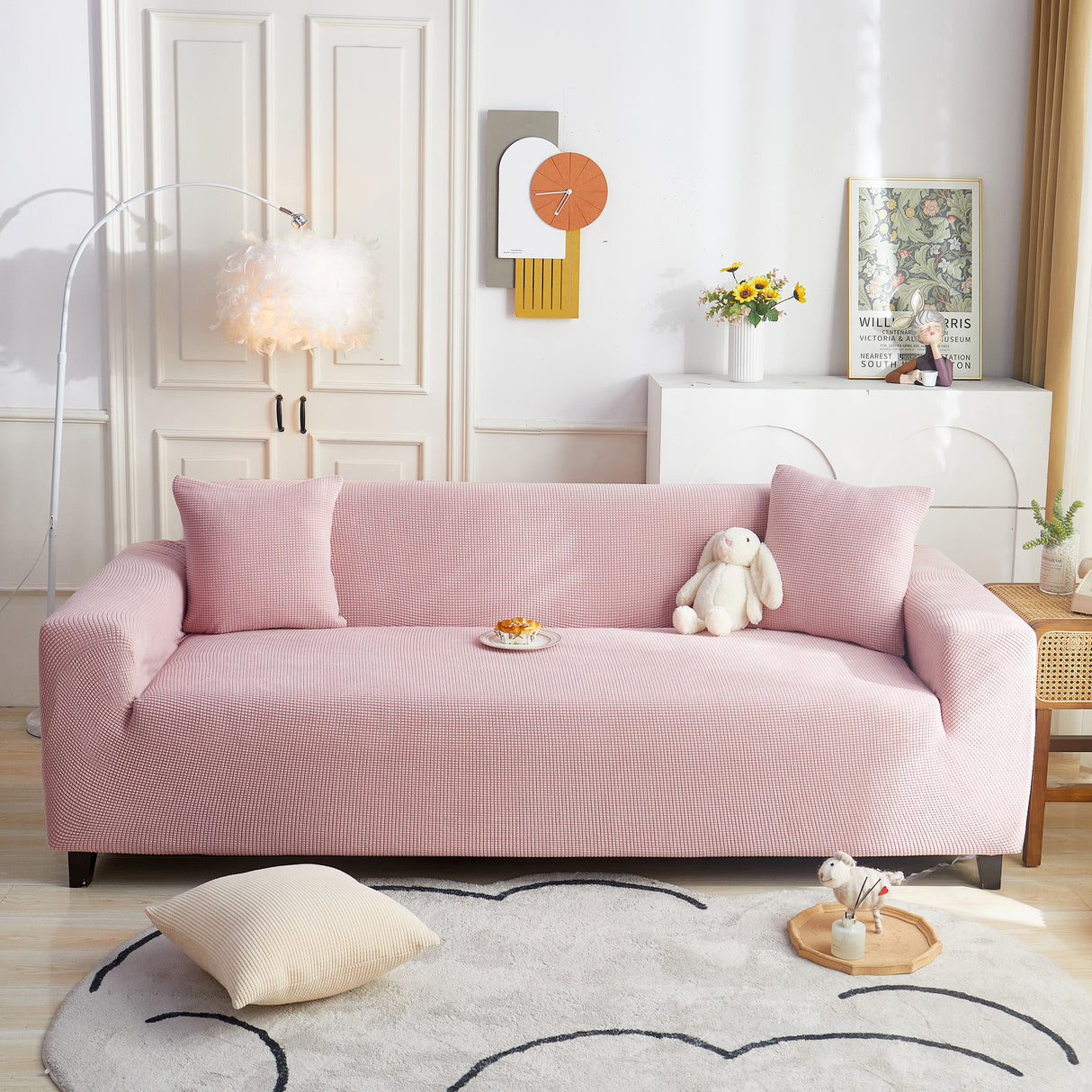 Grid Textured Stretch Sofa Cover, Soft Elastic Slipcover for Couch Protection