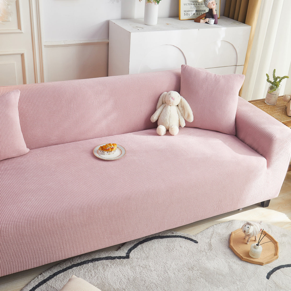 Grid Textured Stretch Sofa Cover, Soft Elastic Slipcover for Couch Protection