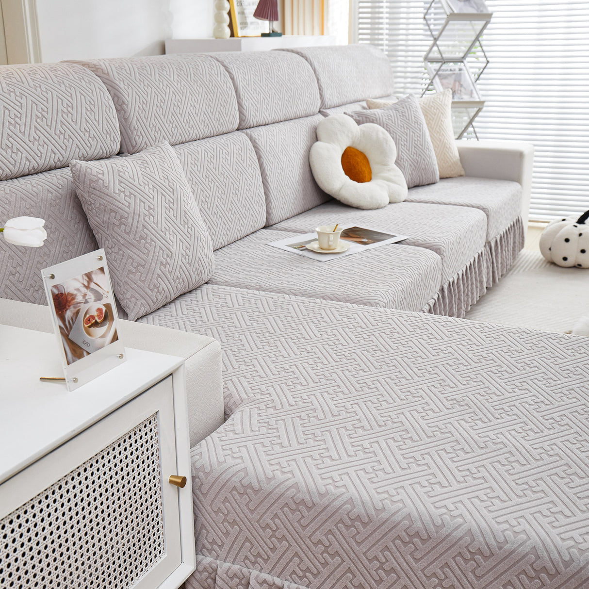 Stretch Sofa Covers with Skirt for Couch Seat and Cushion, Chaise, Sectional, 1/2/3/4 Seater Sofas