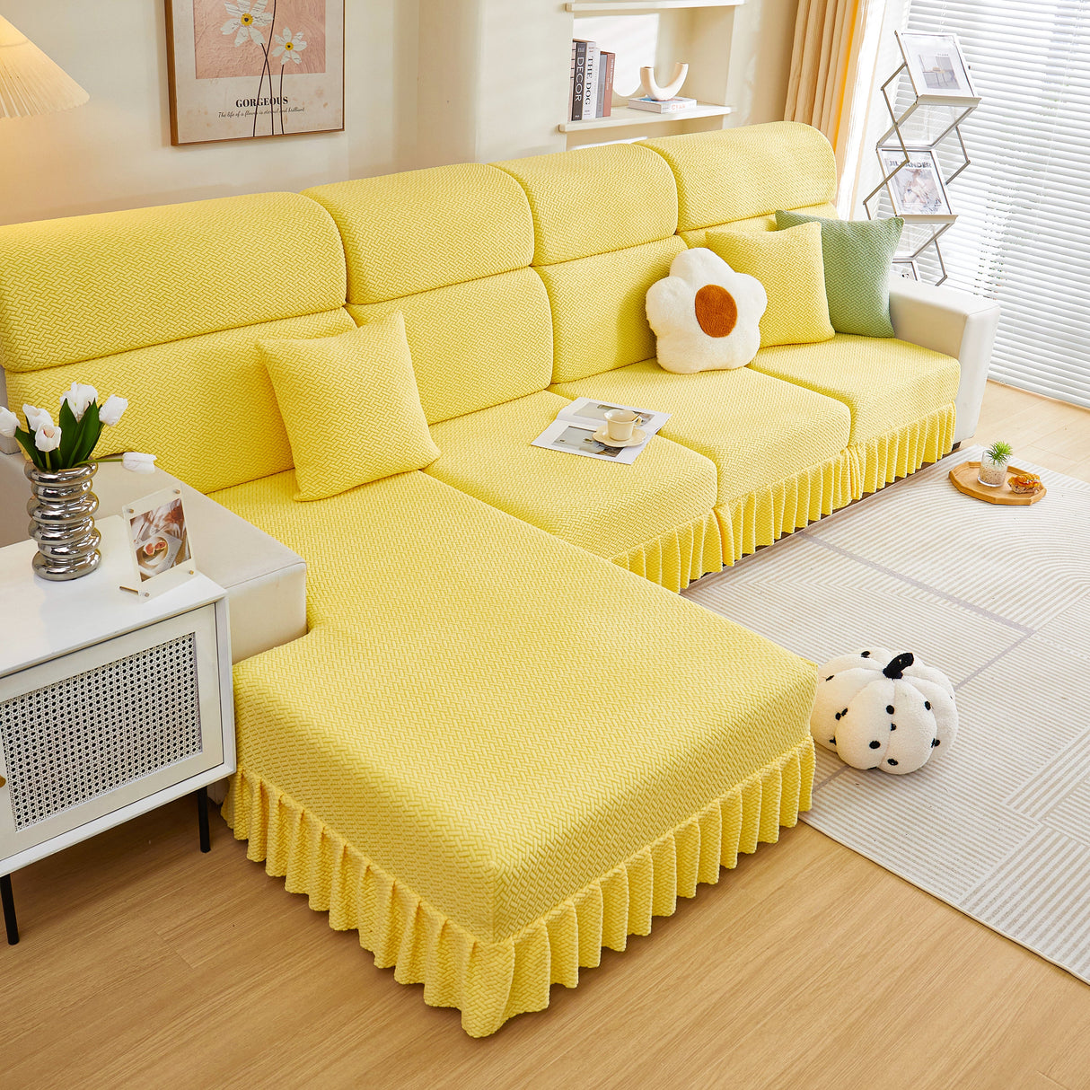 Tailored Sofa Cushion Covers Stretch Couch Seat Covers with Skirt for Sectional Sofas