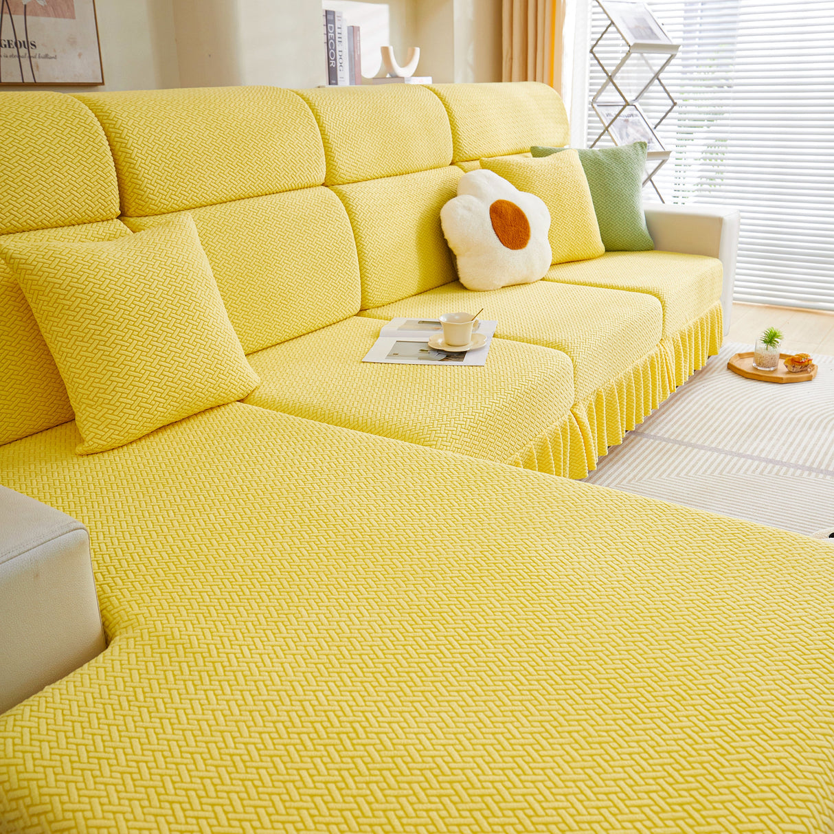 Tailored Sofa Cushion Covers Stretch Couch Seat Covers with Skirt for Sectional Sofas