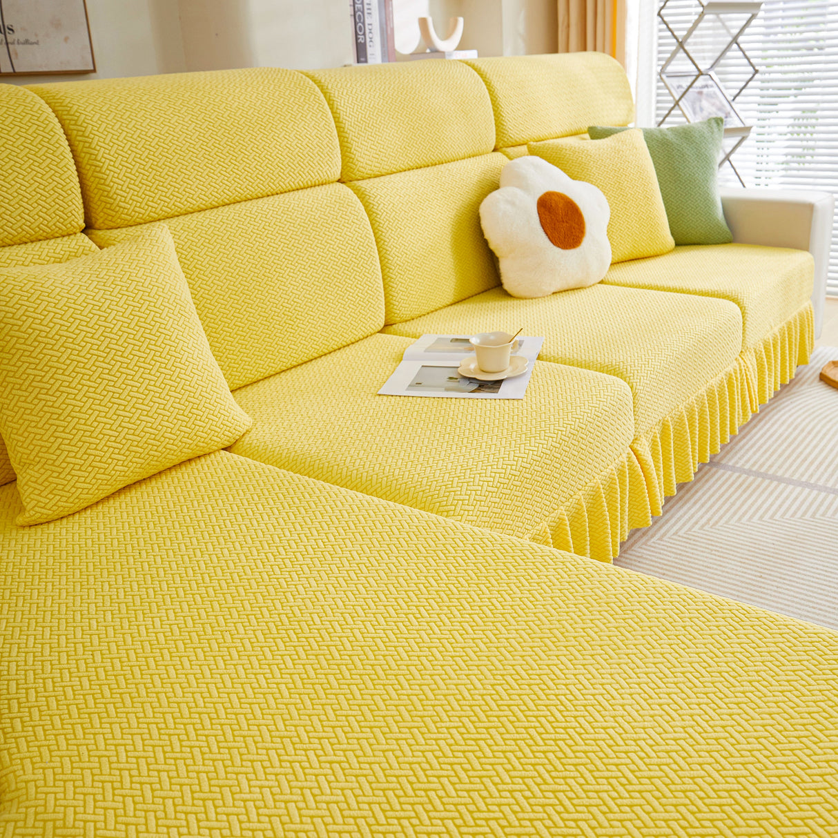 Tailored Sofa Cushion Covers Stretch Couch Seat Covers with Skirt for Sectional Sofas