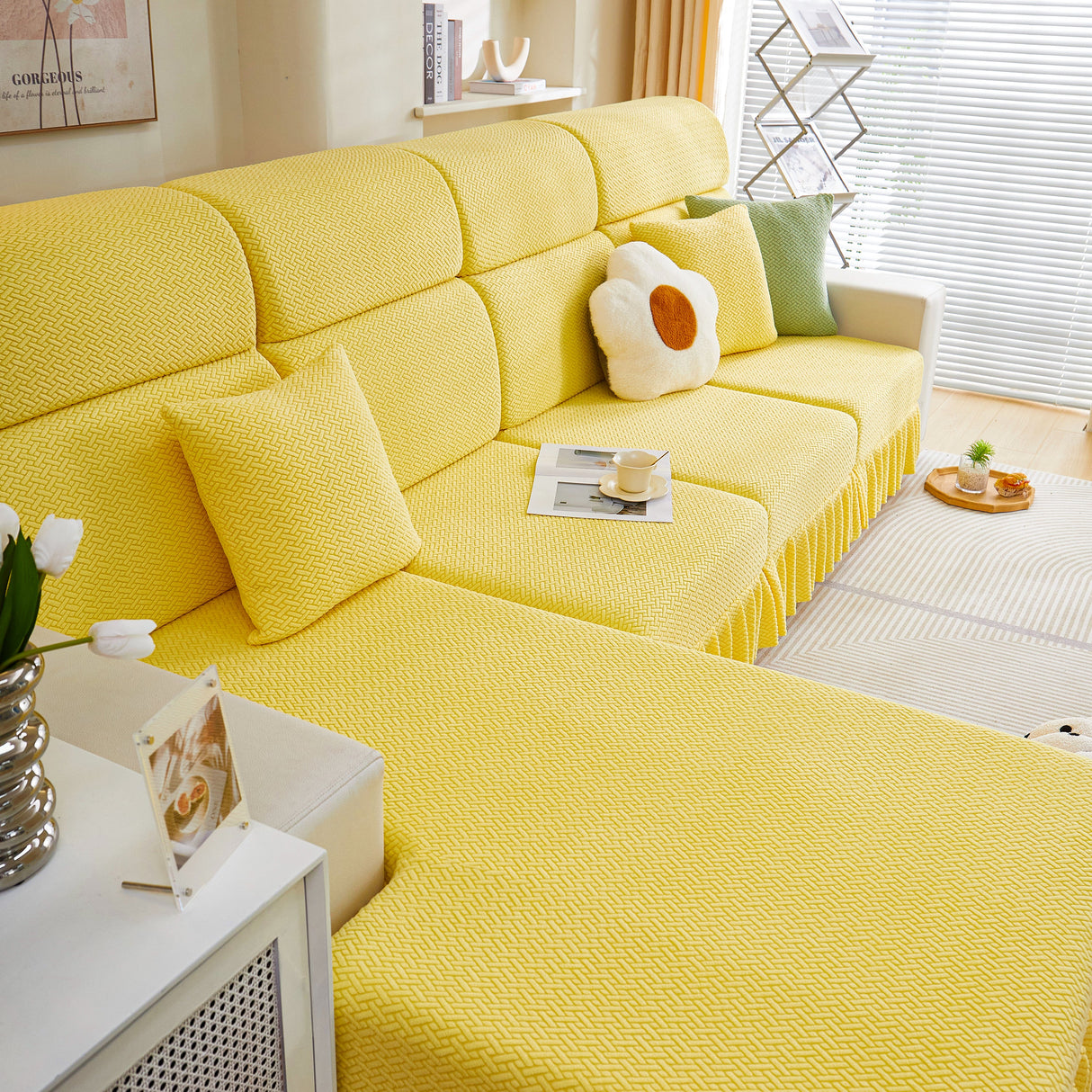 Tailored Sofa Cushion Covers Stretch Couch Seat Covers with Skirt for Sectional Sofas