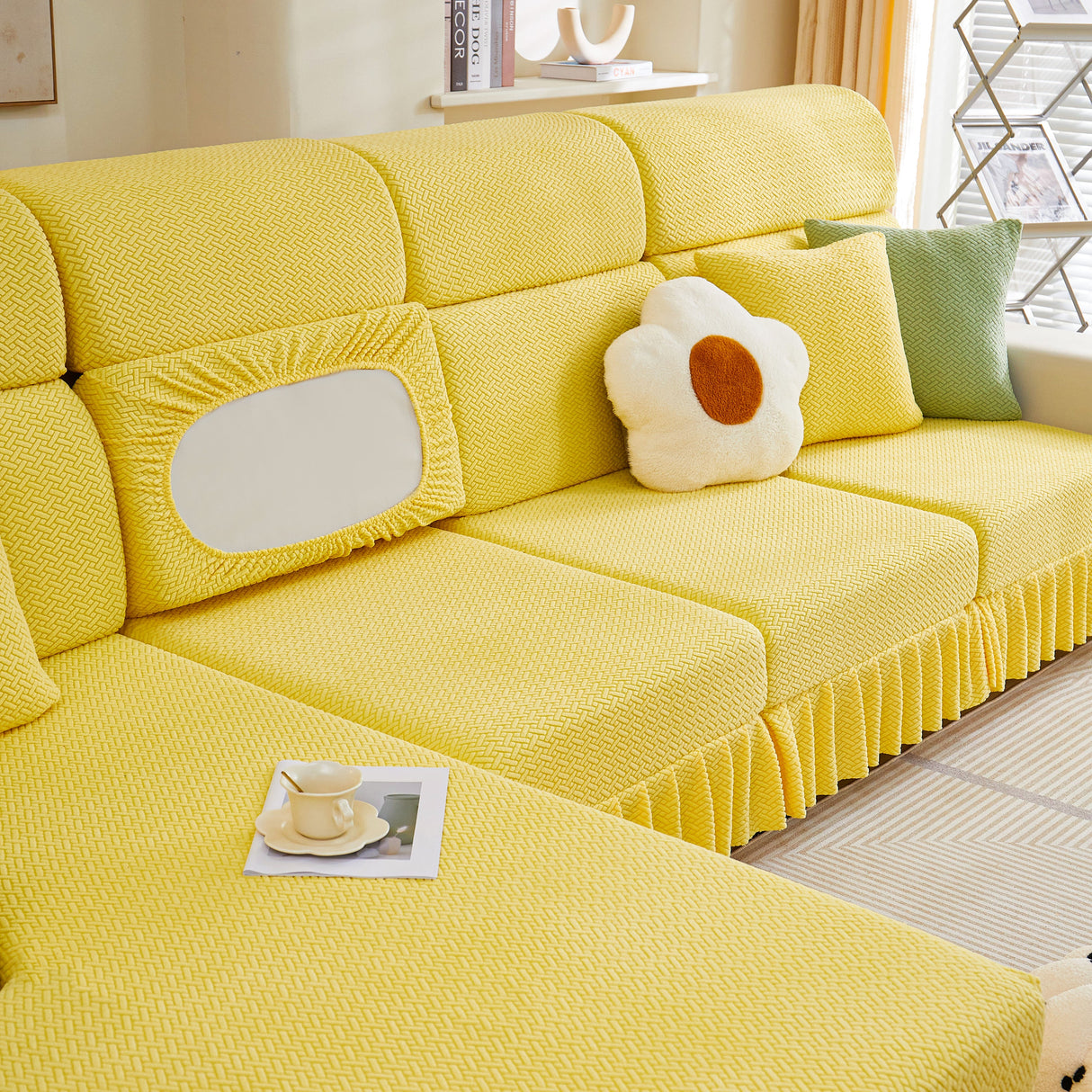 Tailored Sofa Cushion Covers Stretch Couch Seat Covers with Skirt for Sectional Sofas