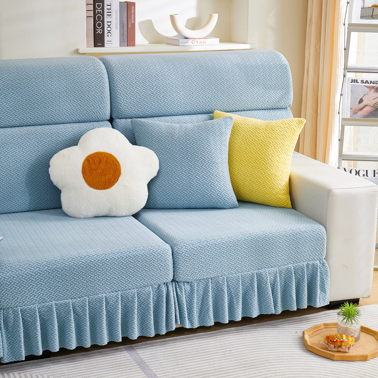 Tailored Sofa Cushion Covers Stretch Couch Seat Covers with Skirt for Sectional Sofas