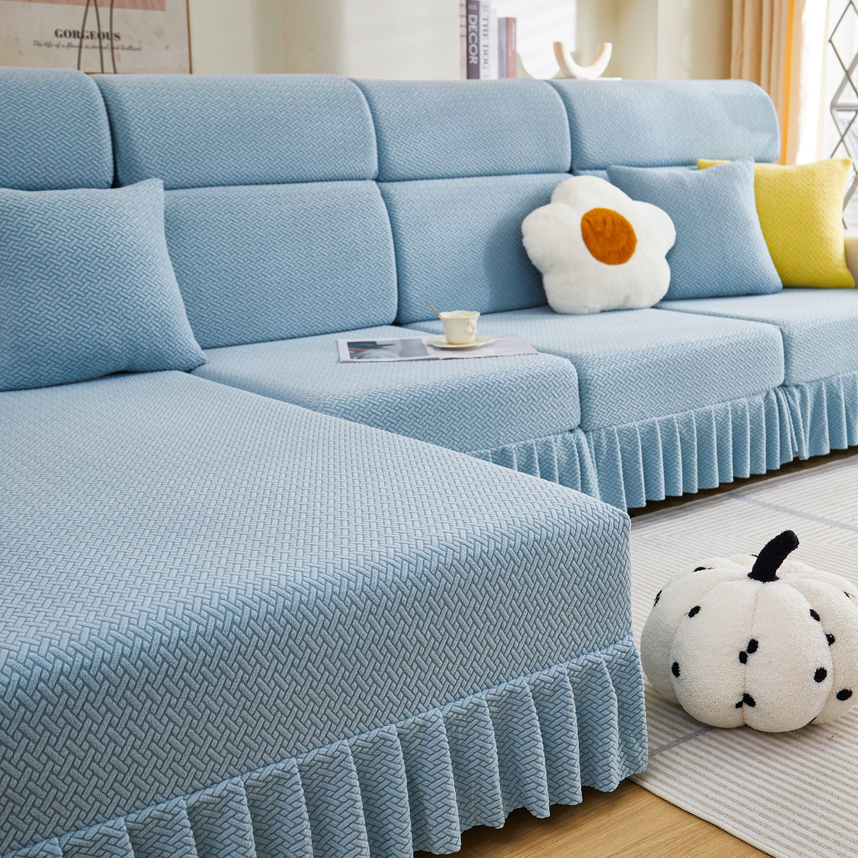 Tailored Sofa Cushion Covers Stretch Couch Seat Covers with Skirt for Sectional Sofas