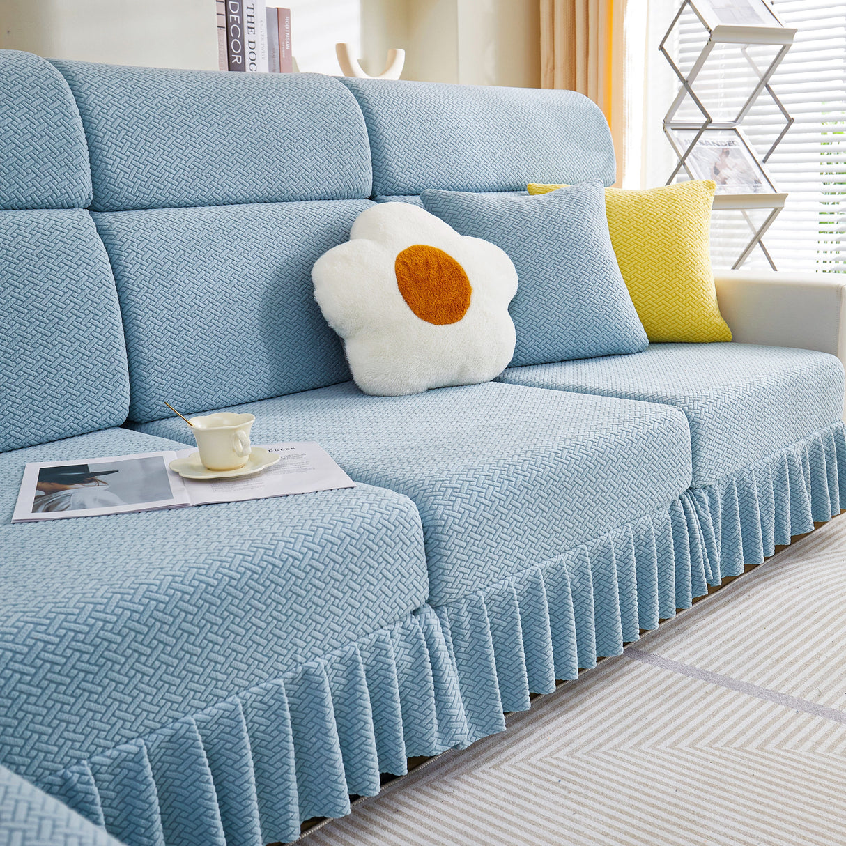 Tailored Sofa Cushion Covers Stretch Couch Seat Covers with Skirt for Sectional Sofas