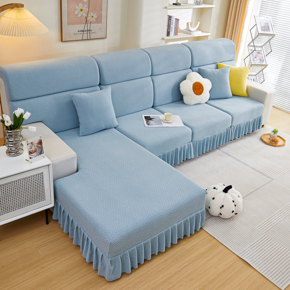 Tailored Sofa Cushion Covers Stretch Couch Seat Covers with Skirt for Sectional Sofas