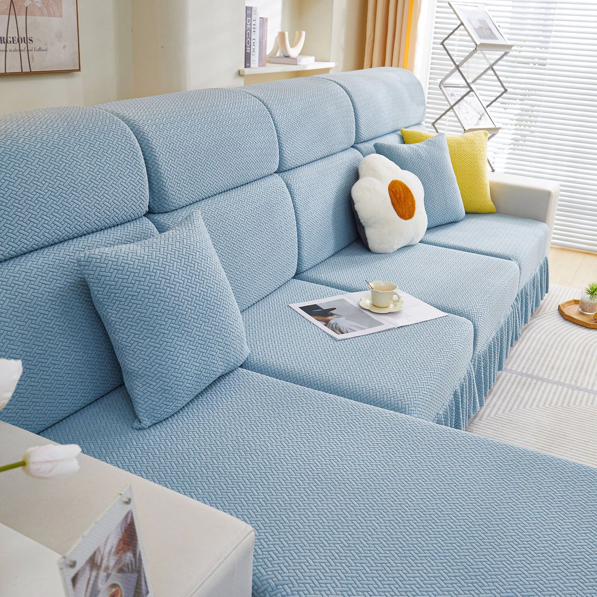 Tailored Sofa Cushion Covers Stretch Couch Seat Covers with Skirt for Sectional Sofas