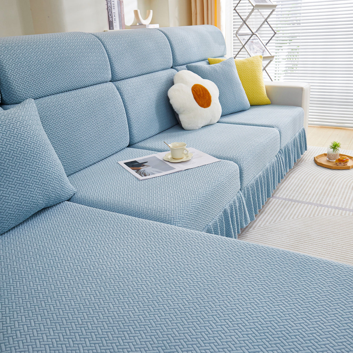 Tailored Sofa Cushion Covers Stretch Couch Seat Covers with Skirt for Sectional Sofas