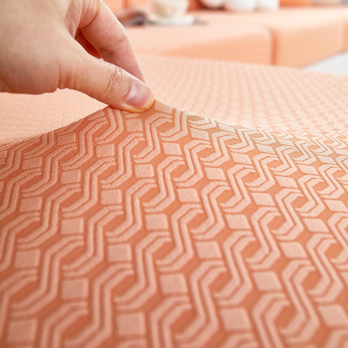 Growth Rings Jacquard Fleece Fabric Stretch Cushion Cover, Non-Slip Furniture Protector for Kids, Couch Cushion Covers